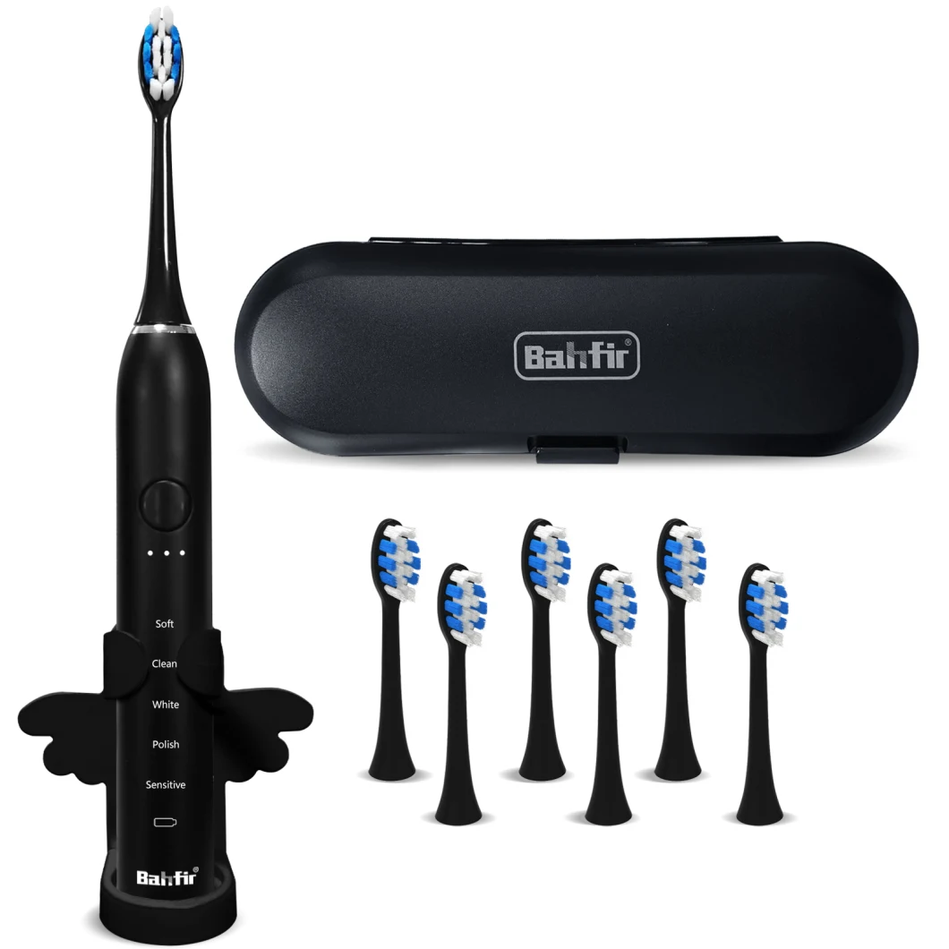 Sonic Electric Toothbrush for Adults and Kids - Bafir Rechargeable Power Toothbrushes - Travel Tooth Brush with 6 Replacement Brush Heads, Travel Case