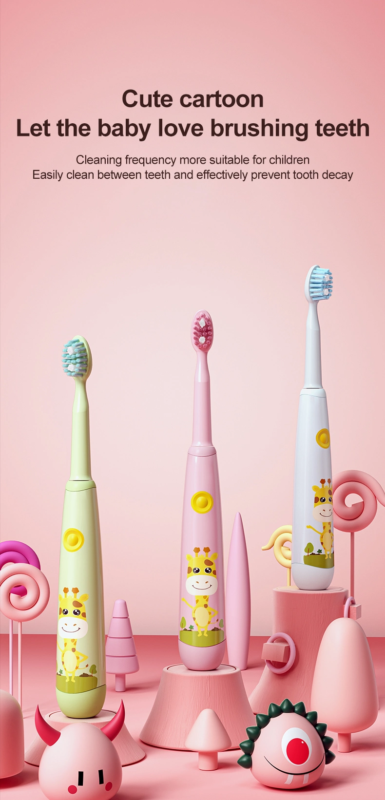 Ipx7 Waterproof Oral Clean Children Kids Personalized Sonic Power Electric Toothbrush