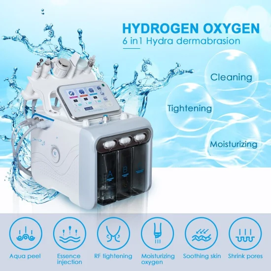 Multifuncional Hydro Oxygen Limpador Facial 6 em 1 Aquafacial Water Peel Cuidados com a Pele Equipamento de Beleza Hydro Scrubber RF Facial Deep Cleaning Machine